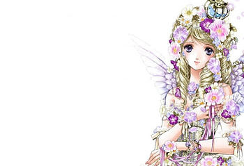 Flower Angel, sublime, cute, floral, angel, long hair, beauty, nice, lady, feather, wing, flower, maiden, female, blossom, plain, sexy, wings, sweet, white, divine, gorgeous, hot, girl, beautiful, anime girl, elegant, simple, anime, pretty, lovely HD wallpaper