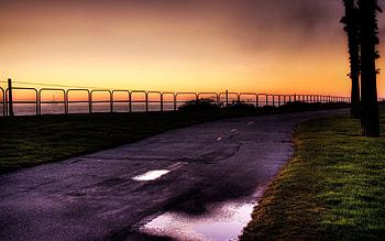 Nature, Road, Park, Asphalt, Fence, Evening, Lawn, Embankment, Quay HD wallpaper