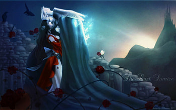 The Last Sunrise, love, couple, flowers, vampire, dark HD wallpaper
