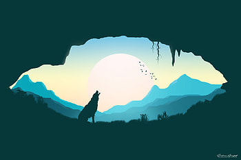 Art, Vector, Silhouette, Wolf, Cave HD wallpaper