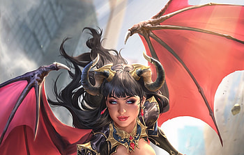 Succubus, wings, fantasy, red, girl, bat, indah alditha, demon, putri siregar HD wallpaper