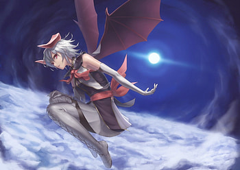 Flying Demon, night, blue, cute, beauty, lady, moon, short hair, female, wings, sweet, white, art, horns, girl, beautiful, demon, woman, anime, clouds, sky, lovely HD wallpaper