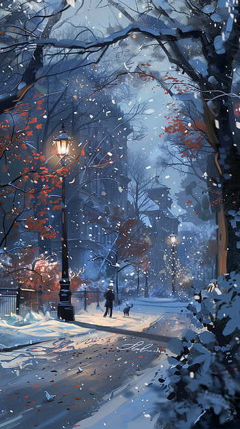Winter's Whisper - , winter, snow, snowy park, city street, dog HD phone wallpaper