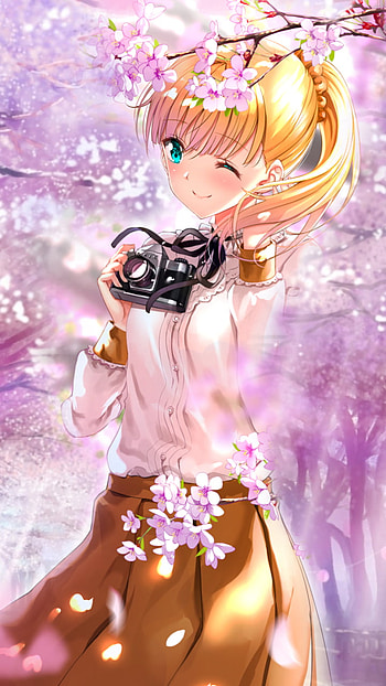 Could you graph my soul?, camera, blossom, Anime HD phone wallpaper