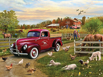 Grandpa's Joy And Pride, fence, sheep, car, artwork, painting, trees HD wallpaper