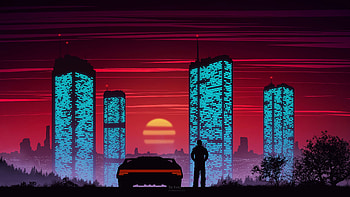 Car, Sunset, Art, City, Vector, Building, Silhouette, Machine HD wallpaper
