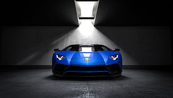 Blue Lamborghini, sports car, front HD wallpaper