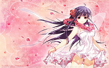 Fairy dust and petals, pink, dust, anime, petals, flowers, girl, long hair, dress HD wallpaper