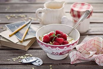 Food, Raspberry, Berries, Bowl, Breakfast, Cottage Cheese, Curd HD wallpaper