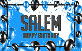 Happy Birtay Salem, Birtay Balloons Background, Salem, with names, Salem Happy Birtay, Blue Balloons Birtay Background, Salem Birtay HD wallpaper