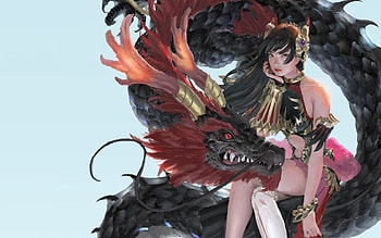 Dragon maiden, frumusete, fantasy, dragon, girl, luminos, yonghae kim HD wallpaper