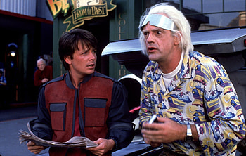 Christopher Lloyd, Michael J. Fox reunion, Iconic duo, Nostalgic moment HD wallpaper