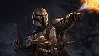 The Mandalorian And Baby Yoda , the-mandalorian, baby-yoda, star-wars, tv-shows, artwork, art, digital-art, deviantart HD wallpaper