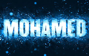 Happy Birtay Mohamed, , blue neon lights, Mohamed name, creative, Mohamed Happy Birtay, Mohamed Birtay, popular american male names, with Mohamed name, Mohamed HD wallpaper