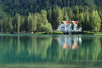 Nature, Building, Lake, Reflection, Forest HD wallpaper