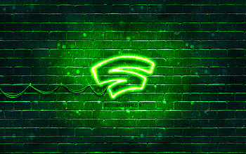 Stadia green logo, , green brickwall, Stadia logo, brands, Stadia neon logo, Stadia HD wallpaper