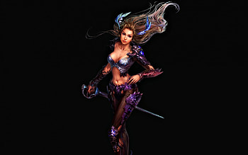 Warrior girl, black, sword, girl, woman, purple, alicedie, pink, game, warrior HD wallpaper