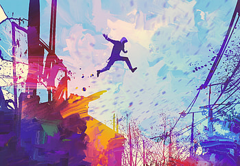 Artwork, man, jump, colorful, Graffiti art HD wallpaper
