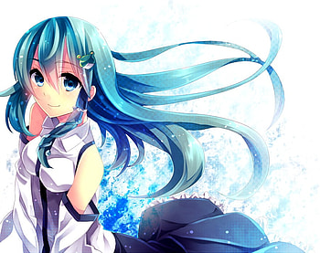 Kochiya Sanae, blue, skirt, ribbon, long hair, bow HD wallpaper