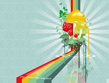 Abstract , rainbow, mushrooms, color burst, strawberries HD wallpaper