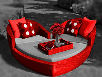 ~♡~, garden furniture, roses, red, heart, Sofa heart HD wallpaper