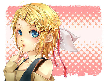Kagamine Rin, braid, blue eyes, blonde, anime, girl, bow, female HD wallpaper