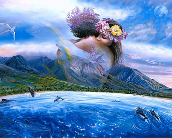 .EMBRACED OF LOVE., birds, hugs, charm, animals, couple, trees, mountains, sweet, art, magnificent, paintings, lovers, woman, leaves, palm tree, fantasy, drawing, romantic, lovely, blue, coast, embraced, dolphins, seascape, beloved, sea, man, beautiful, romance, creative pre-made, rainbow, love, clouds, sky, flowers, splendor HD wallpaper