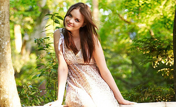 * Sweet smile *, sunshine, smile, eyes, cute, sweet smile, lovely girl, sunny day, tree, leaves, green, face, nature, lips HD wallpaper