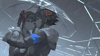 : Anime Couple Embracing in the Rain, Anime, anime couple, rain, Rain Anime HD wallpaper