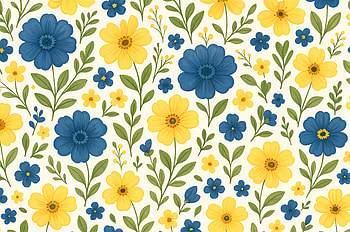 Vibrant Blue and Yellow Flower Pattern, floral pattern, blue flower, yellow flower HD wallpaper