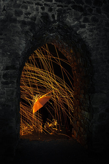 Dark, Silhouette, Sparks, Arch, Umbrella HD phone wallpaper