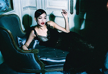 Shu Qi, shuqi, model, black, sofa, girl, actress, dress, asian, woman HD wallpaper