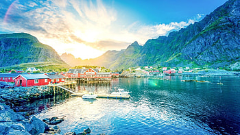 Norwegian Fjords, Lofoten Norway lake, , Serene sunrise HD wallpaper