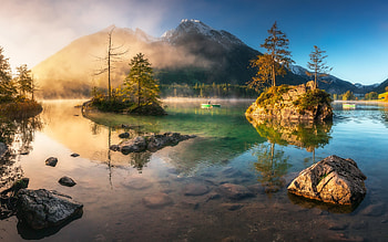 Morning at the Lake, fog, water, morning, lake HD wallpaper
