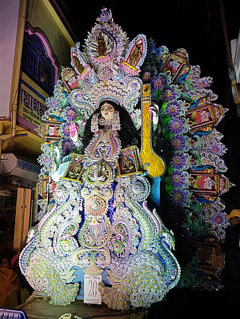 Devi Saraswati, art, glass HD phone wallpaper