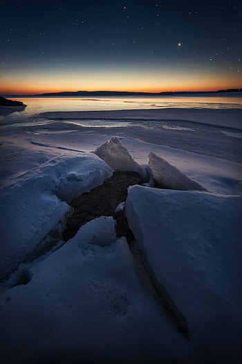 Nature, Sunset, Sky, Ice, Starry Sky, Ice Floe HD phone wallpaper