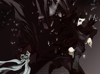 Re-l Mayer, ergo proxy, black hair, weapons, anime girl, anime, glass, gun, trench coat, female HD wallpaper