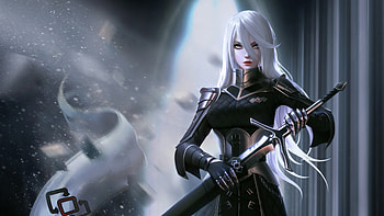 White Hair Black Dress Warrior, artist, artwork, artstation HD wallpaper