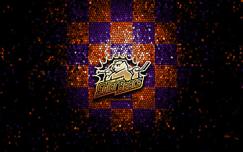 Orlando Solar Bears, glitter logo, ECHL, violet orange checkered background, hockey, american hockey team, Orlando Solar Bears logo, mosaic art HD wallpaper