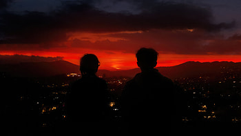 Couple Silhouette In Dark Sunset, couple, love, sunset, artist, artwork, digital-art HD wallpaper