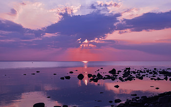 Sunset over Sea, sea, clouds, rocks, sunset HD wallpaper