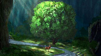 Rivers, Art, Forest, Deer HD wallpaper