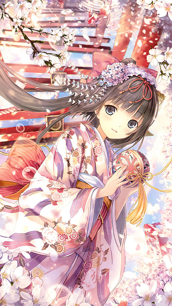 ... Geisha among cherry blossoms Anime mobile HD phone wallpaper