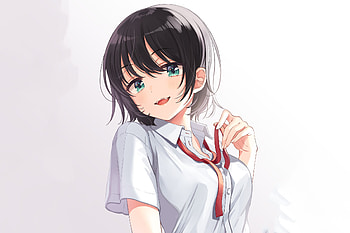 White shirt, hot, dark hair, anime girl HD wallpaper