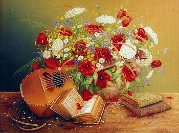 Summer Still Life, artwork, book, painting, guitar, flowers HD wallpaper