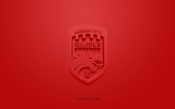 Canterbury United Dragons, creative 3D logo, red background, New Zealand Football Championship, 3d emblem, NZFC, New Zealand Football Club, New Zealand, football, Canterbury United Dragons 3d logo HD wallpaper
