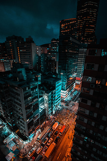 Cities, Skyscraper, Building, Road, Night City HD phone wallpaper