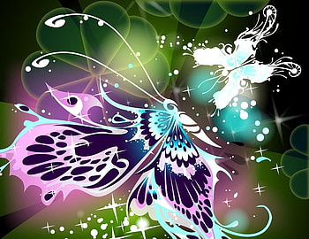 Flutterby, butterflies, mauves, stars, sparkles, greens HD wallpaper
