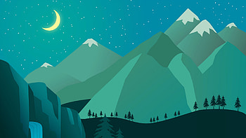 Waterfall Mountains Trees Moon Starry Sky Background Minimalism Minimalism HD wallpaper