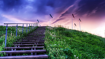 stairway to heaven r, steps, sky, r, grass, hill HD wallpaper